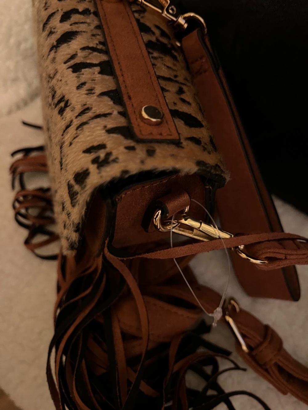 CATO - brown and black leopard print crossbody bag with fringe detailing - Picture 4 of 11